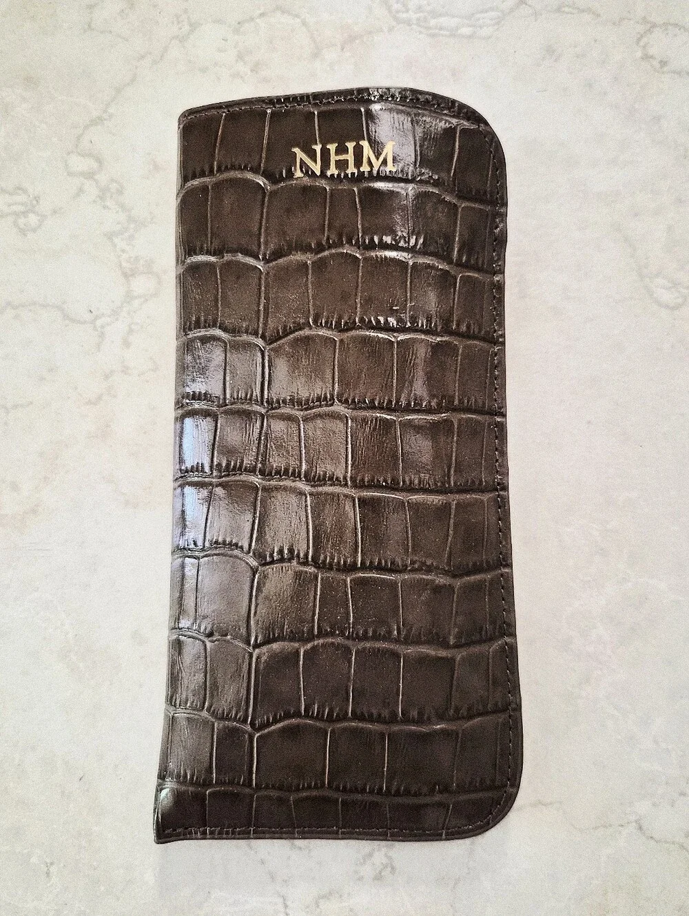 Leatherology Soft Eyeglasses Case Premium Croc Cocoa Debossed Gold Personalized